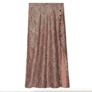 Victoria’s Secret Side Button Slip Midi High Waist Leopard Print Skirt
